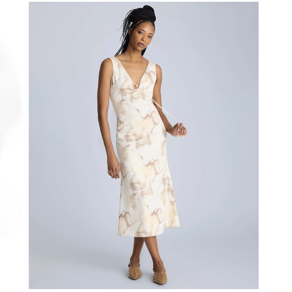Kenneth Cole Printed Tie-Detail Midi Dress XL NWT